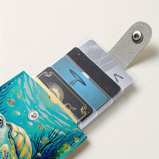 Fashionable Ocean Turtle Print Pull-out Card Bag, Bank Credit Card Bag, Compact Ultra-thin Mini Card Bag, Portable Thin Card Holder, Trendy Card Case