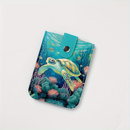 Fashionable Ocean Turtle Print Pull-out Card Bag, Bank Credit Card Bag, Compact Ultra-thin Mini Card Bag, Portable Thin Card Holder, Trendy Card Case