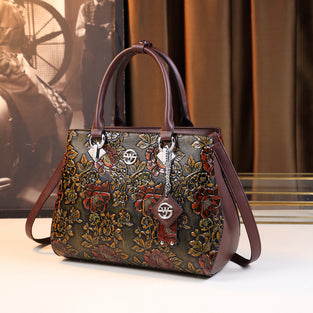 Vintage Top Handle Satchel Bag, Retro Floral Embossed Crossbody Bag, Women's Fashion Handbag & Shoulder Bag