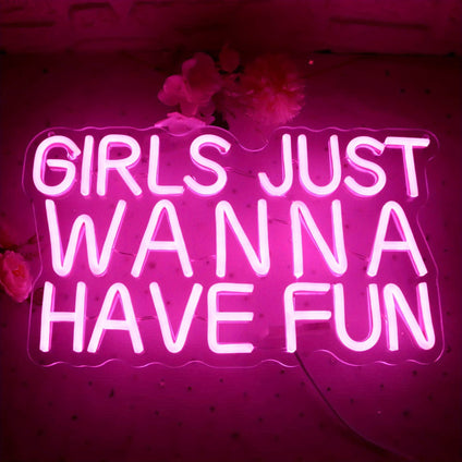 1pc Girls Just Wanna Have Fun Neon Sign, Retro Style Pink Letter Slogan LED Neon Sign, Wedding Party Girl Neon Sign, USB Powered Teen Bedroom Aesthetic Wedding Party Christmas Birthday