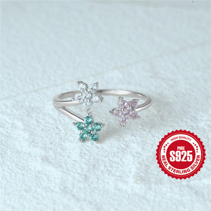 1pc S925 Sterling Silver Flower Ring Inlaid Colorful Zircon Hypoallergenic Adjustable Ring Romantic Valentine's Day Gift Women's Jewelry Accessories