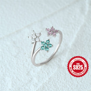 1pc S925 Sterling Silver Flower Ring Inlaid Colorful Zircon Hypoallergenic Adjustable Ring Romantic Valentine's Day Gift Women's Jewelry Accessories