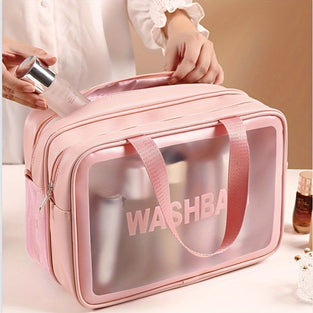 Double Layer Waterproof Transparent Cosmetic Bag, Lightweight Portable Large Capacity Storage Bag, Women's Fashion Versatile Hand Toiletry Bag & Travel Essential Accessories