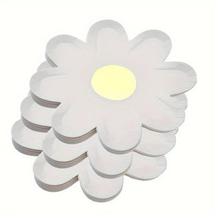 10pcs, Daisy Flower Disposable Plate, Paper Plate, Party Dinner Daisy Food Tray, Daisy Party Dessert Plate, Suitable For Summer Spring Wedding Birthday Bride Disposable Tableware, Sunflower Flower Paper Disposable Small Daisy Coaster