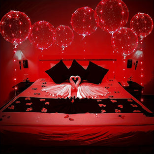 10pcs Red Luminous LED Balloons With 3.0meter String Lights, With 1pc Glue Dot For Birthday, Valentine's Day, House Decoration (Red String Lights), No Gas,no Battery