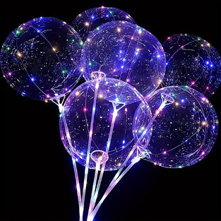 1/5/10pcs LED Light Up Balloons, Glow In The Dark Helium Clear Bubble Balloons With String Lights, For Valentines Birthday Party Decor