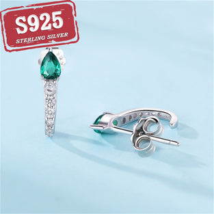 S925 Sterling Silver Green Zircon Snake Hoop Earrings for Women