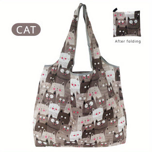 1pc Fashion Print Tote Bag, Kitten Cute Shopping Bag, Outdoor Travel And Camping Tote Bag, Large Capacity Foldable Bag