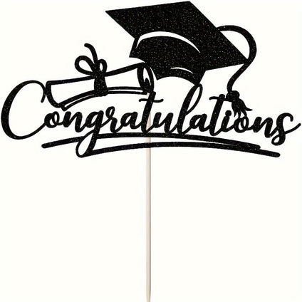 1pc Congratulations Cake Topper, Cake Decor - College/Senior Graduation Party Decorations Supplies (black)