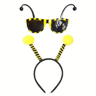 1pc, Bee Antenna Headband And Sunglasses Set, Bumblebee Party Costume Accessories With Yellow Pom-Poms, Polyester Material, 22.0 Cm Headband, Festive Role Playing Gift