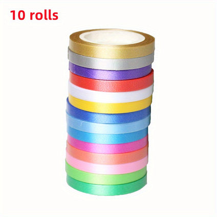 10 Rolls, Plain Color Ribbon 0.48*3.99cm, Wedding Room DIY Decorative Cable Tie Gift, Packaging Accessories, Mini Pp Plastic Ribbon, Creative Small Gift, Holiday Accessory, Birthday Party Supplies, Birthday Gift, Party Decorations Supplies