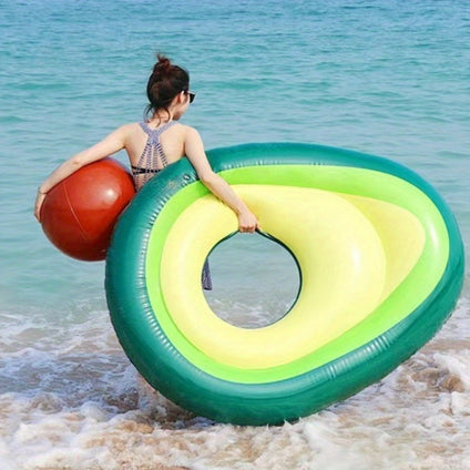 1pc Inflatable Avocado Shaped Floating Bed, Cute Swimming Ring, For Pool Party, Swimming Training, Beach Fun