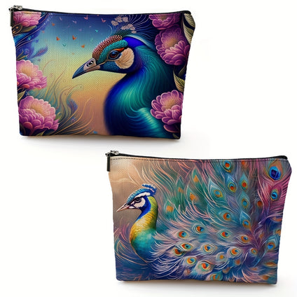 1pc Creative Peacock Printed Cosmetic Bags For Women, Women Handbags Makeup Bag, Girls Wash Bag Toiletry Bag For Short-distance Trip, Lightweight Portable Bag