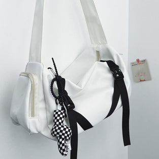 1 PC, Nylon Shoulder Bag, Sporty Messenger Bag With Zipper, School Bag, Large Capacity Simple Crossbody Bag