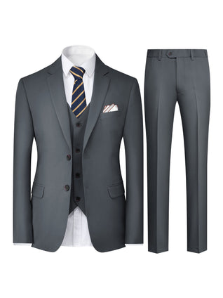 Classic Elegance: 3-Piece Men's Solid Color Suit Set for Casual Business Style