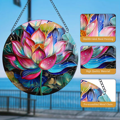 1pc, Lotus Suncatcher Wall Sign (15cm*15cm), Round Dyed Acrylic Wall Art, Hanging Plaque Pendant, For Door Farmhouse Festival Decor, For Window Yard Garden Bar Home Room Office Decor, Housewarming Gift, Wedding Decor, Mother's Day Gifts