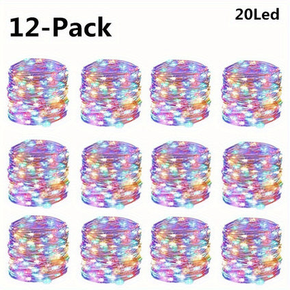 12pack Led Fairy Lights10/20 Leds Silvery Wire String Lights, Battery Operated Starry Moon Lights For DIY Wedding Party Bedroom Halloween Christmas Thanksgiving Mothers Day Birthday Favor Decoration