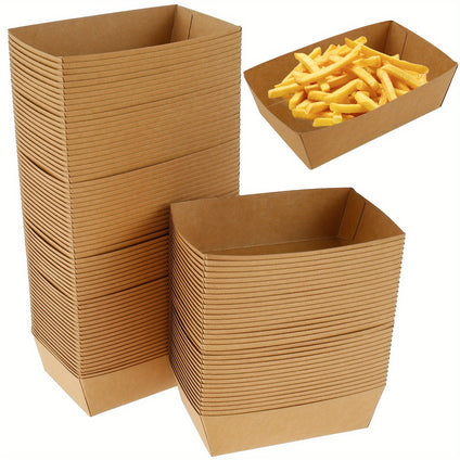 100Pcs Rectangle Cardboard Food Trays, Disposable Oil-Resistant Paper Food Boats, Freezer Safe Take Out Containers for Chips, Burgers, Parties, Picnics - 13x8x4 cm Gull Wing Closure Cake Carriers.