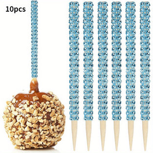 10-Pack Sparkling Rhinestone Bamboo Candy Apple Skewers - Perfect for Parties, Weddings & Birthdays