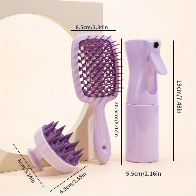 Ultimate Hair Care Set: Silicone Massage Brush, Oil Applicator Bottle, Detangling Comb, Hair Dyeing Kit and Salon Accessories in Purple