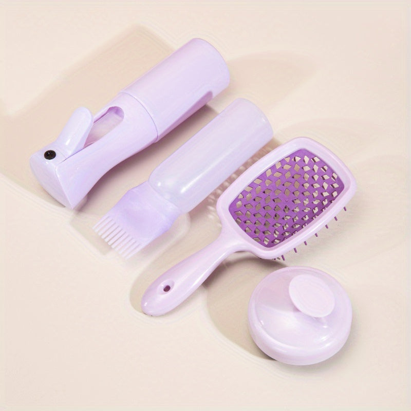 Ultimate Hair Care Set: Silicone Massage Brush, Oil Applicator Bottle, Detangling Comb, Hair Dyeing Kit and Salon Accessories in Purple