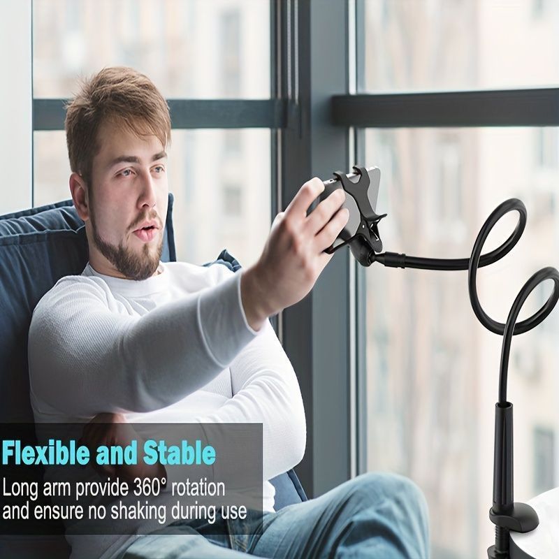 360° Adjustable Gooseneck Phone Holder: Flexible Arm for Desks and Beds