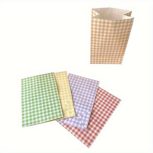 12-Pack Assorted Colors Plaid Kraft Paper Gift Bags - Perfect For Candy, Party Favors & Photo Props