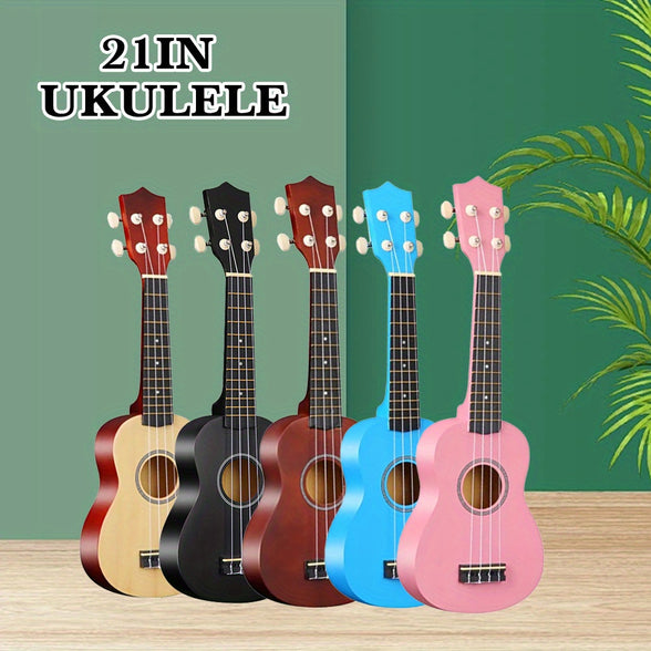 Premium 21-Inch Beginner Ukulele: Hawaiian Soprano Ukelele with Four-String Wood Design and High Gloss Body