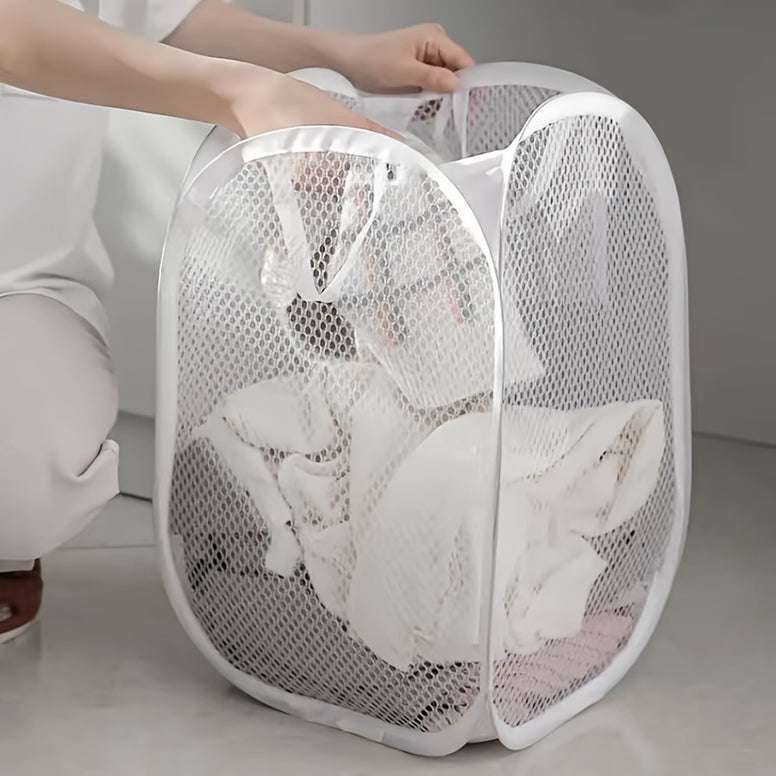 Space-Saving Foldable Mesh Laundry Basket