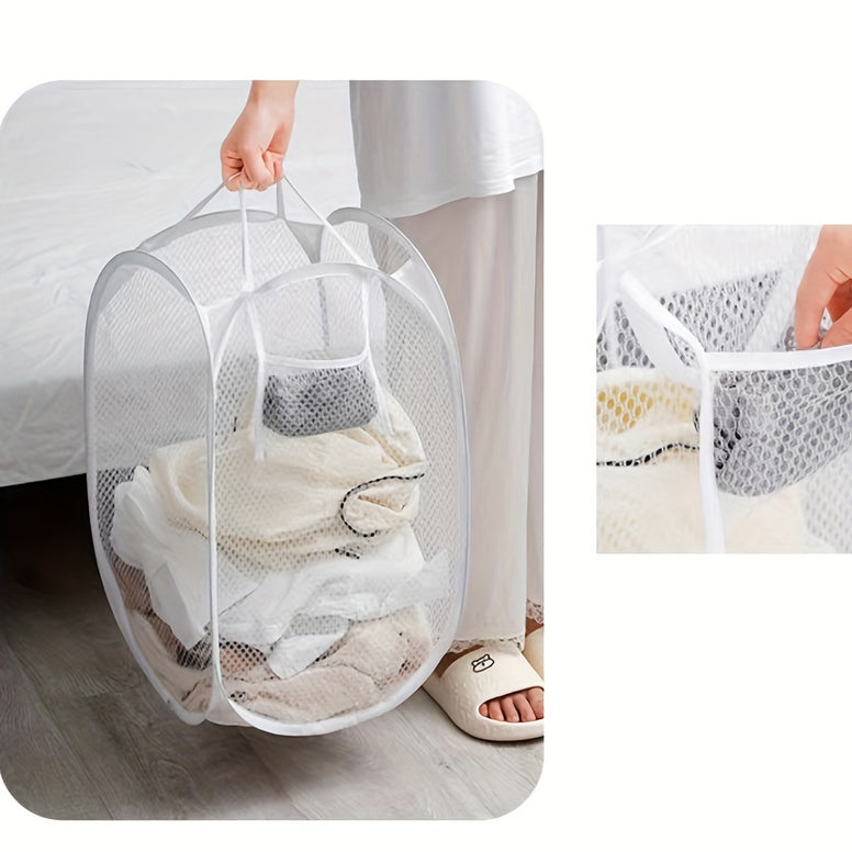 Space-Saving Foldable Mesh Laundry Basket