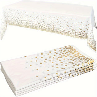 1pc White Plastic Tablecloth, 137.16cm X 274.32cm, Golden Dot Disposable Tablecloths, Plastic Tablecloth, White Tablecloths, Plastic Table Cover, Golden Tablecloths, Party Decorations For Restaurant