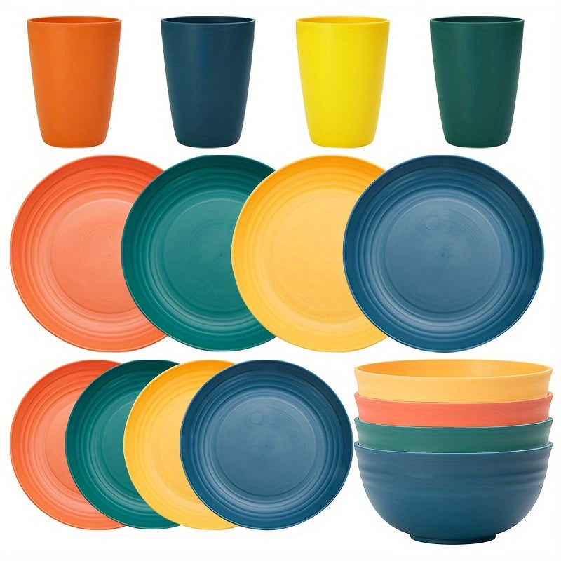 Plastic Dinnerware Set Microwave Dishwasher Safe Sturdy and Versatile for Everyday Use 16 Pieces