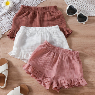 Sweet and Stylish: 3-Piece Baby Girls' Ruffle Trim Shorts Set for Summer