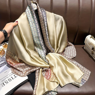 Boho Thin Satin Scarf, Stylish Smooth Silk Feeling Shawl, Summer Sunscreen Travel Scarf For Women