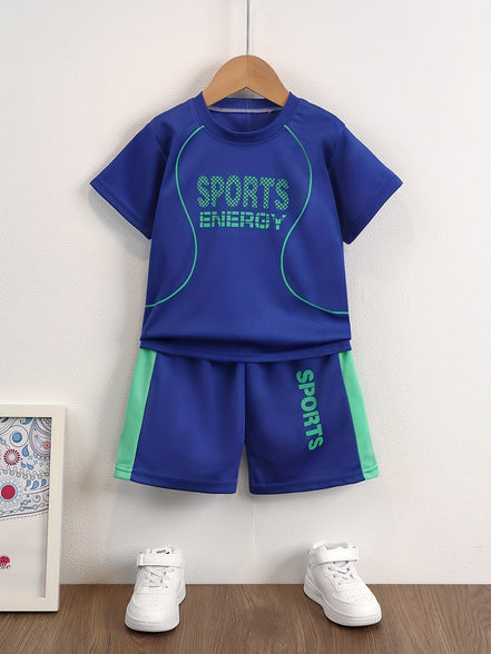 Sports Energy Print Boys 2-Piece Athletic Outfit Set: Quick Dry Summer Clothes