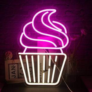 1pc Ice Cream Neon Lamp-40*27cm/3W Adjustable Brightness, Neon Lights For Wall Decoration, USB Light Up Sign, For Bakery Dessert Shop Resturant Bar Cafe Candyland Party Decoration