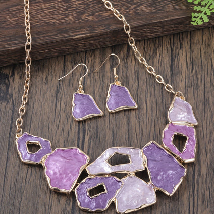 Boho Style 3pcs Earrings  Necklace Set in Dainty Purple
