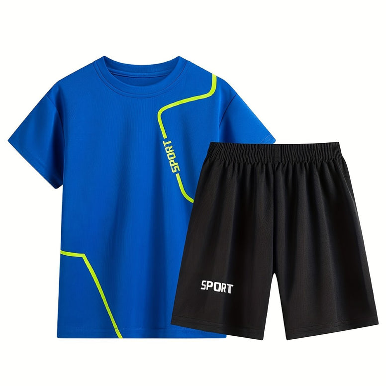 Boys Summer Sports Suit: Short Sleeves, Round Neck Tops & Bottoms - Comfortable & Breathable