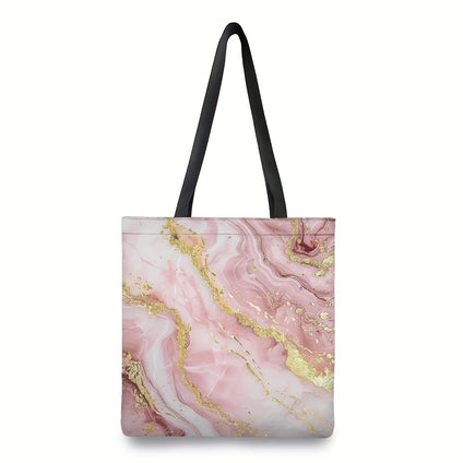 1pc Marble Print Tote Bag, Large Capacity Shoulder Bag, Women's Casual Handbag For Work School Shopping