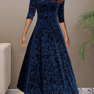 Floral Pattern Maxi Dress, Elegant V Neck Long Sleeve Dress, Women's Clothing