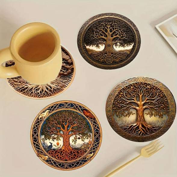 8-Piece Artistic Tree of Life Wooden Coaster