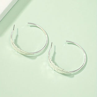 / Silvery Feather Design Hoop Earrings Sexy Leisure Style Alloy Plated Jewelry Trendy Female Gift