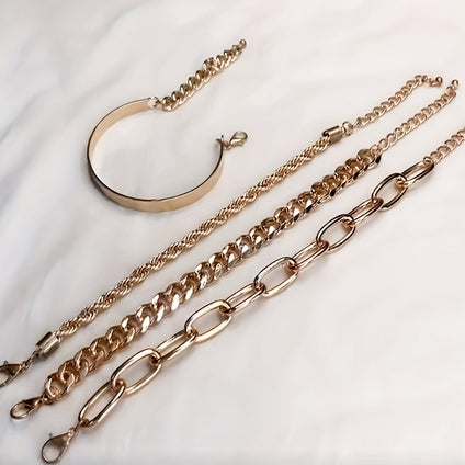 Punk Style 4pcs Cuban Chain Bracelet Set for Women