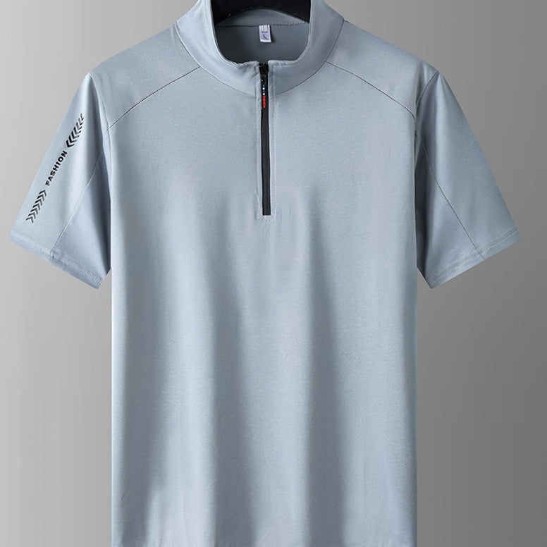 Men's Zippered Henley Neck Solid Short Sleeve Shirt: Casual and Chic for Summer Golf and Outdoor Activities