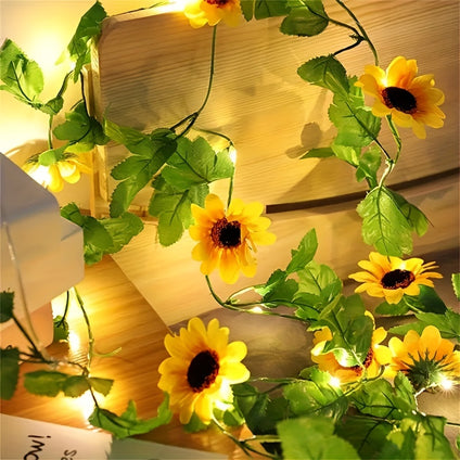 1pc Sunflower Vine Decoration LED Light, Artificial Flower Leaf LED Light, For Summer Indoor Outdoor Decoration Birthday Wedding Party Holiday DIY Decoration Party Supplies, Christmas, Halloween Goods