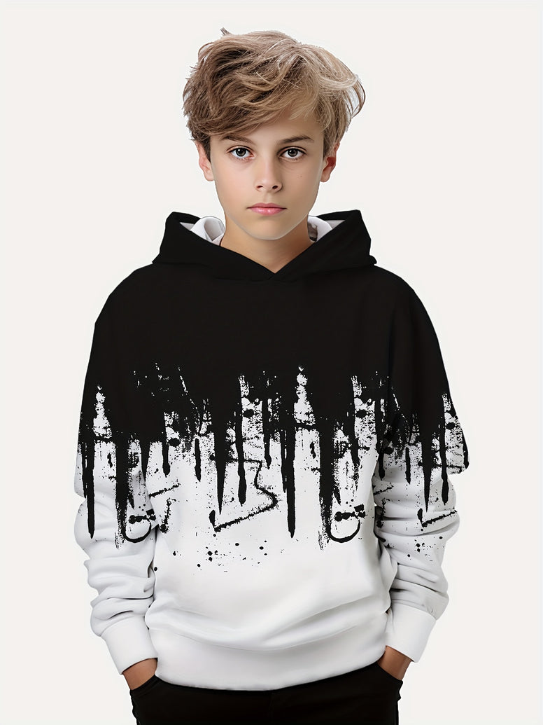 Graffiti Ink Splashing Pattern Hooded Sweatshirt: A Trendy Gift for Boys this Autumn and Winter