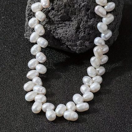 1PC Natural Pearl Wheat Shape Beaded Necklace Freshwater Pearl Rice Beads Necklace Vacation Style Jewelry For Women