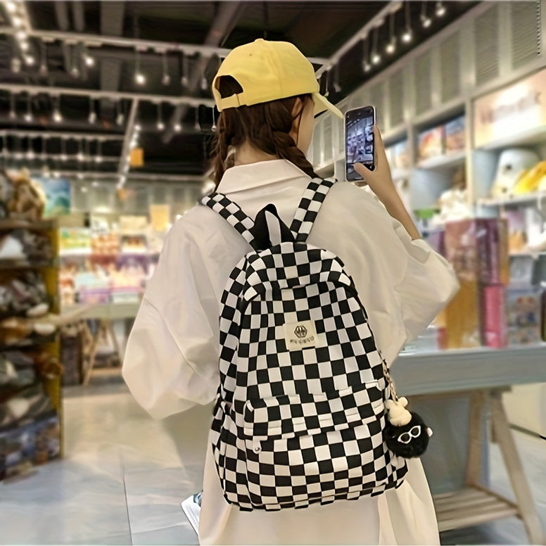 Chic Checkerboard Backpack for Students: Perfect for Junior