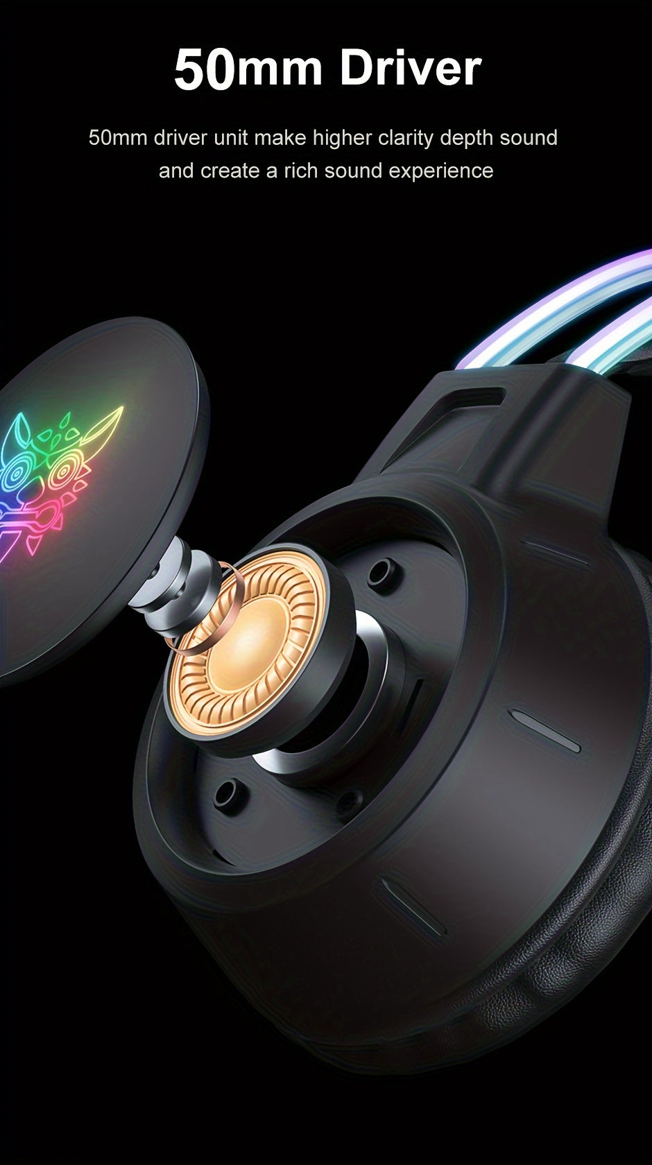 Ultimate Gaming Experience: Onikuma Double Head Beam Noise Cancelling Stereo Surround Headphones with RGB Lighting