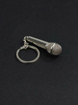 3D silver microphone simulation keychain bag medallion 1pc